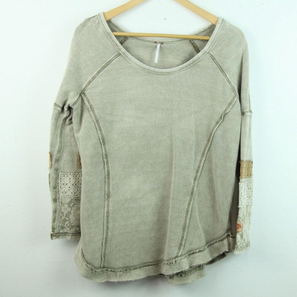 Free People Thermal Top Small Scoop Neck Embellished Sleeve Lace Grunge‎ Y2K